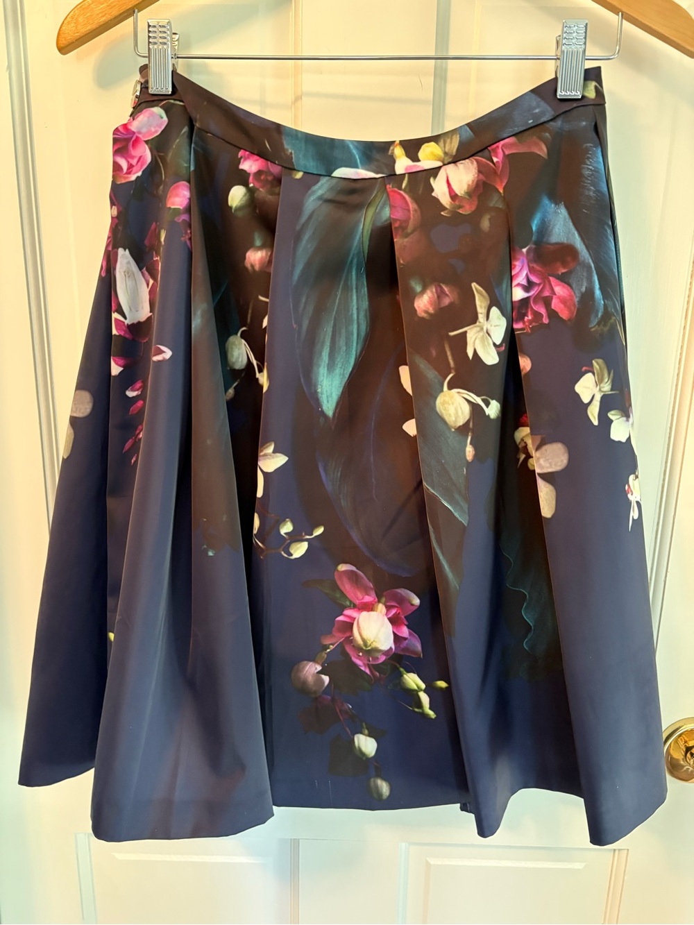 Ted Baker Navy A-Line Skirt with Pink Floral Print